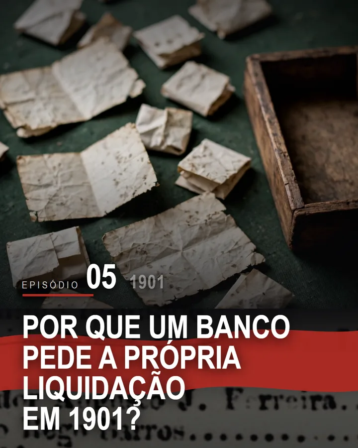 Capa do episódio 5 da série do Banco de Crédito Móvel: Por que um banco pede a própria liquidação em 1901?