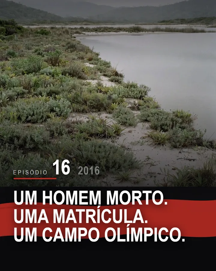 Capa do episódio 16 da série do Banco de Crédito Móvel: Um homem morto. Uma matrícula. Um campo olímpico.